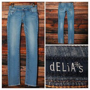 dELiA*s Jeans 3 4 Taylor Skinny Low Rise Distressed Blue Denim Stretch Delias